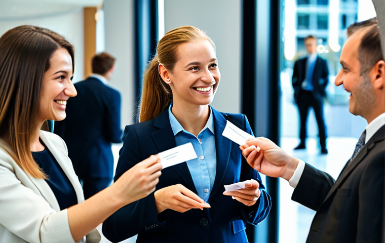 A determined individual, fully clothed in professional attire, networking at a financial conference, surrounded by colleagues, exchanging business cards, smiling, well-lit, modern setting, "safe for work", "appropriate content", "professional", perfect anatomy, natural pose, well-formed hands, proper finger count, natural body proportions.