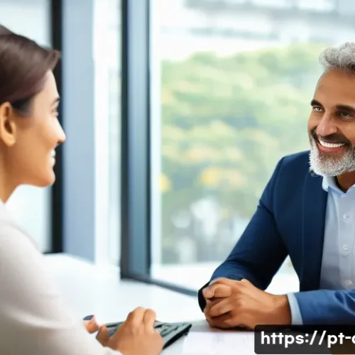 자산관리사의 고객 상담 팁 - A professional financial consultant warmly engaging in a detailed conversation with a middle-aged Br...
