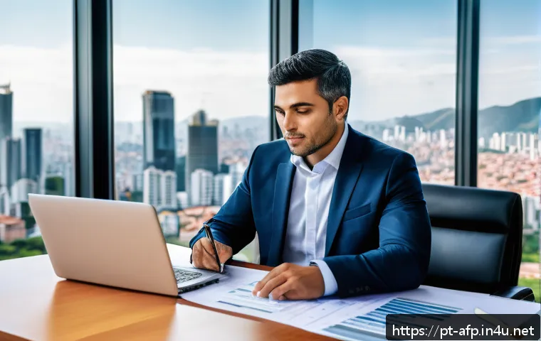 자산관리사가 꼭 알아야 할 법적 지식 - A professional financial asset manager in a modern Brazilian office, wearing business attire, review...