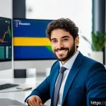 자산관리사 직업의 장단점 - A modern Brazilian financial consultant in a sleek, professional office setting, wearing business at...